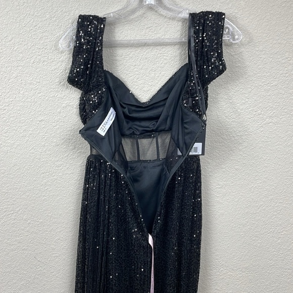 NWT Mac Duggal 11665 Off Shoulder Sequin Evening Dress Gown Sheer Corset Waist 4 - Picture 8 of 14